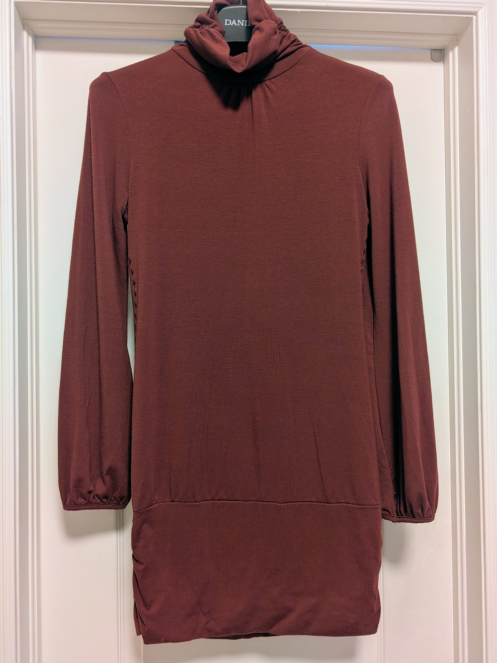 Foxysjeans Burgundy Turtleneck Dress With An Open Back Cut Out Detail